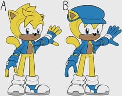 Size: 1009x792 | Tagged: safe, artist:frostlightningx, ray the flying squirrel, squirrel, blue eyes, cap, gloves, jacket, male, shoes, socks, yellow fur