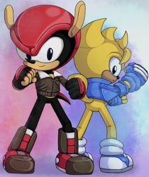 Size: 1280x1526 | Tagged: safe, artist:frostlightningx, mighty the armadillo, ray the flying squirrel, armadillo, squirrel, male