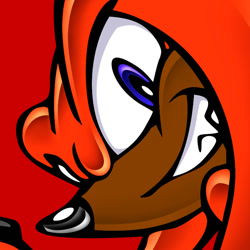 Size: 700x700 | Tagged: safe, artist:blackeditsgalore, artist:yuji uekawa, editor:blackeditsgalore, knuckles the echidna, 2023, alternate version, edit, icon, looking at viewer, red background, simple background, smile, solo, uekawa style