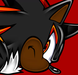 Size: 1251x1204 | Tagged: safe, artist:blackeditsgalore, artist:yuji uekawa, editor:blackeditsgalore, shadow the hedgehog, 2023, alternate version, edit, frown, icon, looking at viewer, red background, simple background, solo, uekawa style