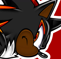 Size: 1251x1204 | Tagged: safe, artist:blackeditsgalore, artist:yuji uekawa, editor:blackeditsgalore, shadow the hedgehog, 2023, alternate version, edit, frown, icon, looking at viewer, outline, red background, simple background, solo, uekawa style