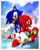 Size: 2048x2536 | Tagged: safe, artist:blackeditsgalore, editor:blackeditsgalore, knuckles the echidna, sonic the hedgehog, sonic adventure, 2025, 3d, abstract background, black edit, border, clenched teeth, dark skin, duo, edit, looking at viewer, smile, smiling at viewer