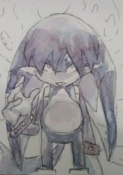 Size: 1441x2048 | Tagged: safe, artist:asty_asterisk, kit the fennec, fox, fennec, looking at viewer, male, solo, traditional media, water, watercolor