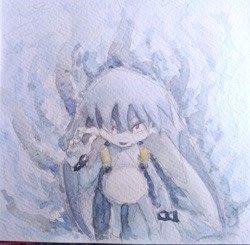 Size: 2048x2009 | Tagged: safe, artist:asty_asterisk, kit the fennec, fox, backpack, fennec, hydrokinesis, looking at viewer, male, solo, traditional media, water, watercolor, wristband