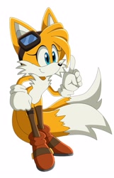 Size: 1800x2789 | Tagged: safe, artist:montyth, miles "tails" prower, fox, female, gender swap, goggles, simple background, solo, stockings, white background
