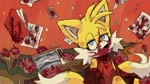 Size: 1920x1080 | Tagged: semi-grimdark, artist:snkfl2, miles "tails" prower, fox, 2022, abstract background, blood, button up, diary, flower, looking at viewer, male, notebook, paper, solo, television, text, writing