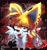 Size: 1500x1594 | Tagged: safe, artist:snkfl2, miles "tails" prower, fox, 2024, abstract background, cross, devil horns (gesture), ear piercing, fingerless gloves, goth, heterochromia, male, painted fingernails, solo, text, tongue out, wristband