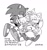 Size: 1200x1285 | Tagged: safe, artist:shinhogoesreal, miles "tails" prower, sonic the hedgehog, 2017, classic sonic, classic tails, cute, eyes closed, gay, greyscale, group, korean text, lying down, monochrome, self paradox, shipping, simple background, sleeping, sonabetes, sonic x tails, tailabetes, white background