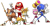 Size: 1260x650 | Tagged: safe, editor:ultimatesmasher750, amy rose, knuckles the echidna, miles "tails" prower, sonic the hedgehog, sticks the badger, badger, echidna, fox, hedgehog, 2024, 3d, edit, fighting pose, group, hammer, holding something, looking at viewer, looking offscreen, piko piko hammer, posing, simple background, sonic boom (tv), team boom, transparent background, transparent edit