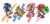 Size: 1508x734 | Tagged: safe, artist:noeggets, amy rose, knuckles the echidna, miles "tails" prower, sonic the hedgehog, 2023, abstract background, blue shoes, dark skin, flat colors, group, holding something, master emerald