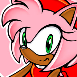 Size: 1000x1000 | Tagged: safe, artist:blackeditsgalore, editor:blackeditsgalore, amy rose, 2023, black edit, dark skin, edit, icon, outline, pink background, simple background, solo, uekawa style