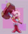 Size: 1320x1600 | Tagged: safe, artist:gehk8r, amy rose, hedgehog, 2025, abstract background, clenched teeth, dress, hammer, holding something, looking offscreen, piko piko hammer, signature, smile, solo