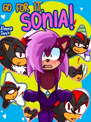 Size: 768x1024 | Tagged: safe, artist:aleena-dash, shadow the hedgehog, sonia the hedgehog, 2021, duo, go for it nakamura, shadonia, shipping, straight