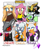 Size: 2478x3006 | Tagged: safe, artist:kat4nadep4pel, gold the tenrec, infinite the jackal, rouge the bat, shard the metal, tangle the lemur, oc, oc:sarah the hedgehog, bat, lizard, tenrec, 2022, archie sonic the hedgehog, black sclera, blushing, chameleon, character name, english text, female, group, idw sonic the hedgehog, infinite's mask, liza the chameleon, phantom ruby, robot, six fanarts, smile, text