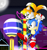Size: 2000x2124 | Tagged: safe, artist:galoiran, artist:vectormuffin, miles "tails" prower, sonic the hedgehog, casino night zone, sonic the hedgehog 2, 2012, abstract background, classic sonic, classic tails, duo, flying, holding hands, light, moon, nighttime, outdoors, smile, spinning tails, star (sky)