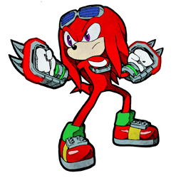 Size: 3197x3235 | Tagged: safe, artist:gamingartbysj, knuckles the echidna, sonic adventure 2, 2021, eyewear on head, frown, looking offscreen, shovel claw, simple background, solo, sunglasses, transparent background