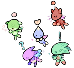 Size: 530x489 | Tagged: safe, artist:supichu, chao, 2018, cute, exclamation mark, group, heart, neutral chao, question mark, simple background, transparent background