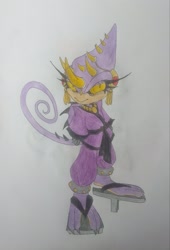 Size: 1390x2048 | Tagged: safe, artist:transgender-battlekukku, 2024, bride of constant vigil, eyelashes, hands behind back, looking at viewer, pencilwork, smile, solo, standing, traditional media, yellow sclera