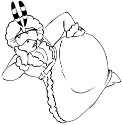 Size: 583x591 | Tagged: safe, artist:lazarus171, oc, oc:queen beatrice bee, bee, 2022, cleavage, hand on hip, head rest, lidded eyes, line art, lying down, lying on side, monochrome, queen bee, rolling eyes, simple background, solo, white background