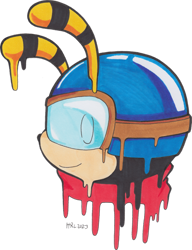 Size: 900x1171 | Tagged: safe, artist:mightyray, bee, 2023, dripping, goggles, headshot, looking at viewer, mello bee, pilot hat, scarf, signature, simple background, smile, solo, transparent background