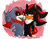 Size: 1024x790 | Tagged: safe, artist:du-o, eclipse the darkling, shadow the hedgehog, hedgehog, 2017, abstract background, alien, arm around shoulders, black sclera, claws, duo, ear fluff, fangs, frown, glowing eyes, green tongue, lidded eyes, looking at viewer, looking away, outline, signature, smile, standing, tan skin, tongue out, v sign, yellow teeth