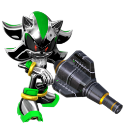 Size: 2500x2500 | Tagged: safe, artist:nibroc-rock, 2019, 3d, black sclera, blaster, holding something, looking at viewer, no mouth, robot, shadow android, shadow the hedgehog (video game), simple background, solo, standing, transparent background
