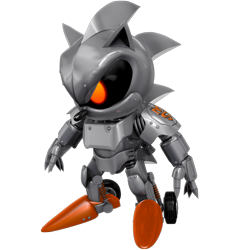 Size: 2500x2500 | Tagged: safe, artist:nibroc-rock, robo sonic, sonic the hedgehog 2, 2020, 3d, black sclera, glowing eyes, looking offscreen, robot, simple background, solo, standing, transparent background