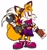 Size: 838x883 | Tagged: safe, artist:wpotato01, miles "tails" prower, fox, 2024, bandana, belt, boots, brown gloves, brown nose, buckle, clothes, eyewear on head, flat colors, fully clothed, fur markings, goggles, goggles on head, hammer, holding something, looking at viewer, male, one fang, overalls, pink shoes, redesign, simple background, smile, solo, white background, wrench