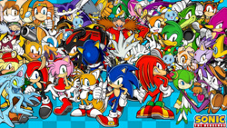 Size: 1192x670 | Tagged: safe, artist:soniclover82, amy rose, bark the polar bear, bean the dynamite, big the cat, blaze the cat, chaos, charmy bee, cheese (chao), chip, cosmo the seedrian, cream the rabbit, e-102 gamma, e-123 omega, eggman nega, emerl, espio the chameleon, jet the hawk, knuckles the echidna, marine the raccoon, metal sonic, mighty the armadillo, miles "tails" prower, nack the weasel, ray the flying squirrel, robotnik, rouge the bat, shadow the hedgehog, silver the hedgehog, sonic the hedgehog, storm the albatross, tikal, vanilla the rabbit, vector the crocodile, wave the swallow