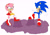 Size: 2168x1530 | Tagged: safe, artist:mallum153, amy rose, sonic the hedgehog, hedgehog, blue, boots, dress, female, fetish, gloves, glue, green eyes, male, mega muck, megamuck, mouth open, mouths open, pink, puddle, purple, purple mega muck, red, rings, shocked, sticky, stickysituation, struggle, struggling, stuck, stuck boots, white
