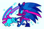 Size: 1809x1187 | Tagged: safe, artist:ocdkitsunami, sonic the hedgehog, 2025, cute, limited palette, looking at viewer, one fang, pride, signature, simple background, smile, solo, sonabetes, sparkles, top surgery scars, trans male, trans pride, transgender, white background