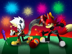 Size: 2048x1536 | Tagged: safe, artist:fartist2020, fiona fox, tangle the lemur, fireworks