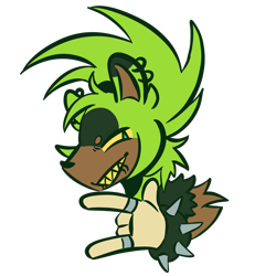 Size: 2048x2048 | Tagged: safe, artist:itsrainingswhelse, surge the tenrec, 2025, beanbrows, biting lip, devil horns (gesture), ear piercing, earring, flat colors, looking at viewer, simple background, smile, solo, squinting, transparent background, yellow sclera