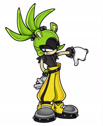 Size: 1690x2048 | Tagged: safe, artist:93cats, surge the tenrec, 2025, lidded eyes, looking at viewer, simple background, smile, solo, standing, thumbs down, uekawa style, white background
