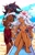 Size: 1183x1826 | Tagged: safe, artist:sparrowcrit, rouge the bat, shadow the hedgehog, bird, human, abstract background, beach, bikini, clouds, dark skin, daytime, duo, frown, humanized, literal animal, outdoors, signature, smile, swimsuit, tan skin, towel