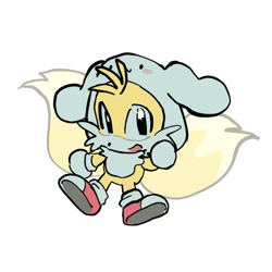 Size: 882x882 | Tagged: safe, artist:hanaaa_x3, miles "tails" prower, chibi, cinnamoroll, cute, hat, sanrio, simple background, solo, tailabetes, white background
