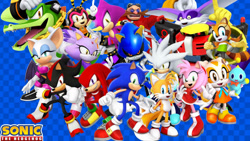 Size: 1192x670 | Tagged: safe, artist:nibroc-rock, artist:soniclover82, amy rose, big the cat, blaze the cat, charmy bee, cheese (chao), cream the rabbit, e-123 omega, espio the chameleon, knuckles the echidna, marine the raccoon, metal sonic, miles "tails" prower, robotnik, rouge the bat, shadow the hedgehog, silver the hedgehog, sonic the hedgehog, vector the crocodile, 3d, alternate version, wallpaper