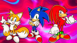 Size: 1192x670 | Tagged: safe, artist:soniclover82, knuckles the echidna, miles "tails" prower, sonic the hedgehog, alternate version, team sonic, wallpaper