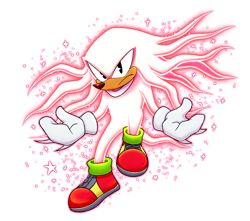 Size: 3960x3500 | Tagged: safe, artist:iwillendyou, knuckles the echidna, 2024, flying, hyper form, hyper knuckles, looking at viewer, mid-air, simple background, solo, sparkles, transparent background
