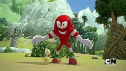 Size: 500x281 | Tagged: safe, knuckles the echidna, duck, echidna, animated, cartoon network, cartoon network logo, explosion, funny, logo, male, screencap, solo, sonic boom (tv)