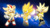 Size: 1192x670 | Tagged: safe, artist:soniclover82, shadow the hedgehog, silver the hedgehog, sonic the hedgehog, super shadow, super sonic, 3d, alternate version, super form, super silver, wallpaper