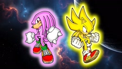 Size: 1920x1080 | Tagged: safe, artist:soniclover82, sonic the hedgehog, super sonic, hyper knuckles, super form