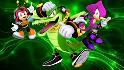Size: 1920x1080 | Tagged: safe, artist:soniclover82, charmy bee, espio the chameleon, vector the crocodile