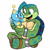 Size: 900x901 | Tagged: safe, artist:putterpen, chao, 2025, duo, flat colors, holding them, legs crossed, looking at each other, mouth open, neutral chao, open smile, redesign, sandals, shoes, sitting, smile, smiling at each other, tommy turtle, turtle