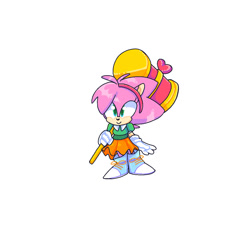 Size: 1080x1080 | Tagged: safe, artist:popfizzxd, amy rose, hedgehog, 2025, :>, amybetes, classic amy, cute, heart, heart nose, looking offscreen, piko piko hammer, simple background, smile, solo, standing, white background