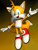 Size: 692x911 | Tagged: safe, artist:arcadeplay, miles "tails" prower, fox, sonic heroes, 2021, 3d, gradient background, hand up, looking at viewer, male, mid-air, mouth open, open smile, redraw, smile, solo