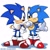 Size: 1101x1099 | Tagged: safe, artist:waniramirez, sonic the hedgehog, hedgehog, 2017, classic sonic, classic sonic (universe), duo, frown, looking at each other, male, self paradox, shadow (lighting), signature, simple background, standing, toei style, tyson hesse style, white background
