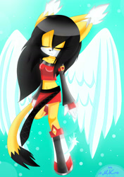 Size: 1224x1736 | Tagged: safe, artist:kenothewolf, honey the cat, angel wings, feather, gradient background, solo, wings