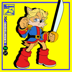 Size: 894x894 | Tagged: safe, artist:almirantebodoke, antoine d'coolette, coyote, antoine's uniform, belt, blue eyes, boots, brown fur, jacket, male, solo, sword, yellow hair