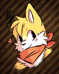 Size: 800x1000 | Tagged: safe, artist:dragnoodlez, miles "tails" prower, 2015, bandana, cute, headshot, heart, looking at viewer, smile, smiling at viewer, solo, striped background, tailabetes